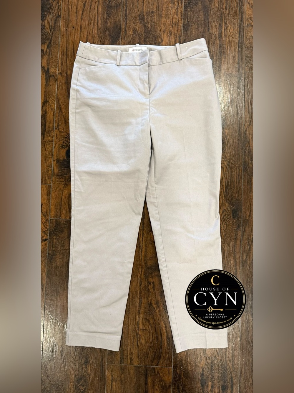 Liz Claiborne “Emma” Slim Straight Ankle Pants, Size 4, Light Beige/Stone